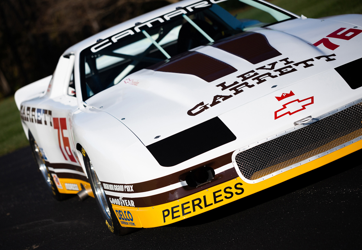 Hood of 1985 Chevrolet Camaro IMSA GTO by Peerless Racing offered at RM Sotheby's Amelia Island live auction 2022 
