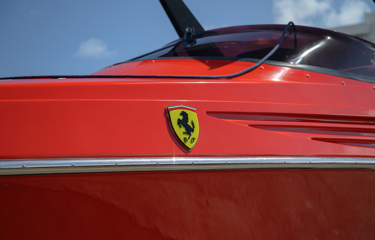 Scuderia Ferrari badge on Riva Ferrari 32 offered at RM Sotheby's Fort Lauderdale live auction 2022