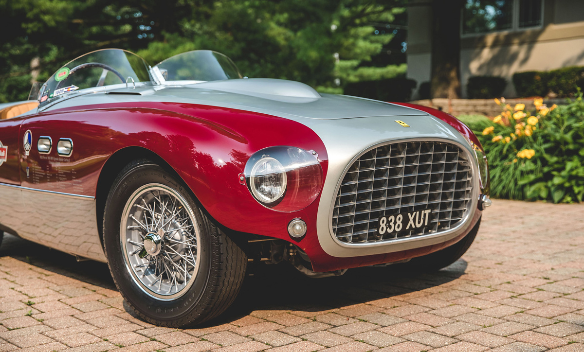 Front of 1953 Ferrari 166 MM Spider Series II by Vignale Offered at Rm Sotheby's Monterey Live Auction 2021