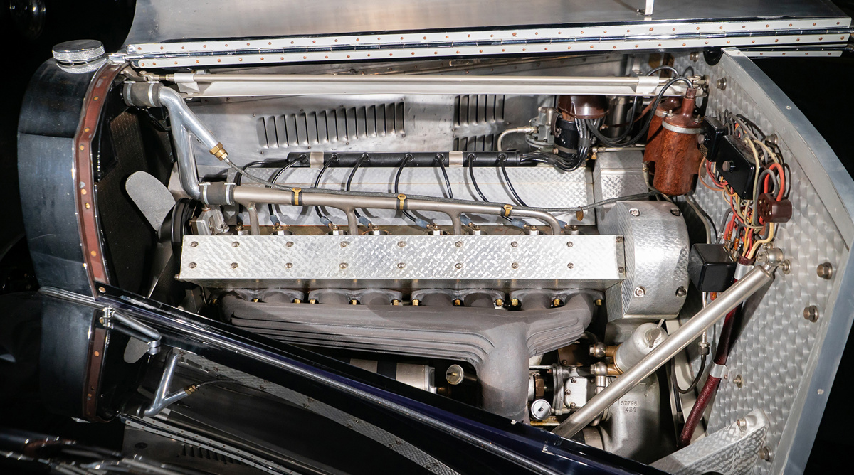 Engine of 1939 Bugatti Type 57C Aravis Special Cabriolet by Gangloff offered at RM Sotheby’s Monterey live auction 2022