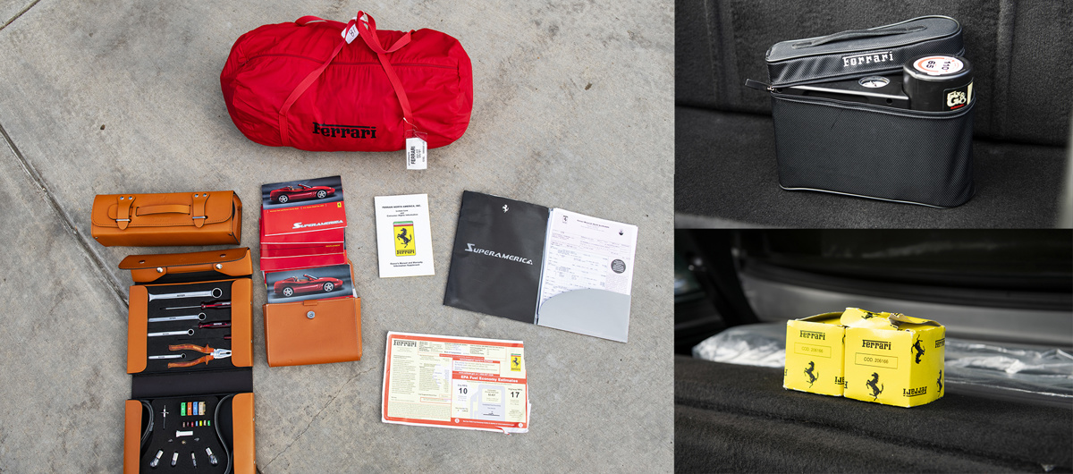 Accompaniments with the 2005 Ferrari Superamerica offered at RM Sotheby’s Monterey live auction 2022