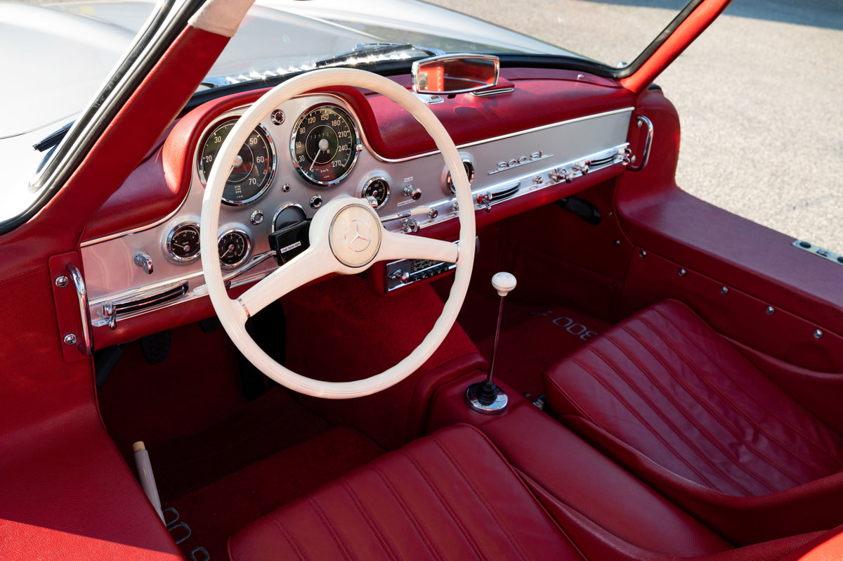 Interior of 1955 Mercedes-Benz 300 SL Alloy Gullwing offered at RM Sotheby's Monterey live auction 2022