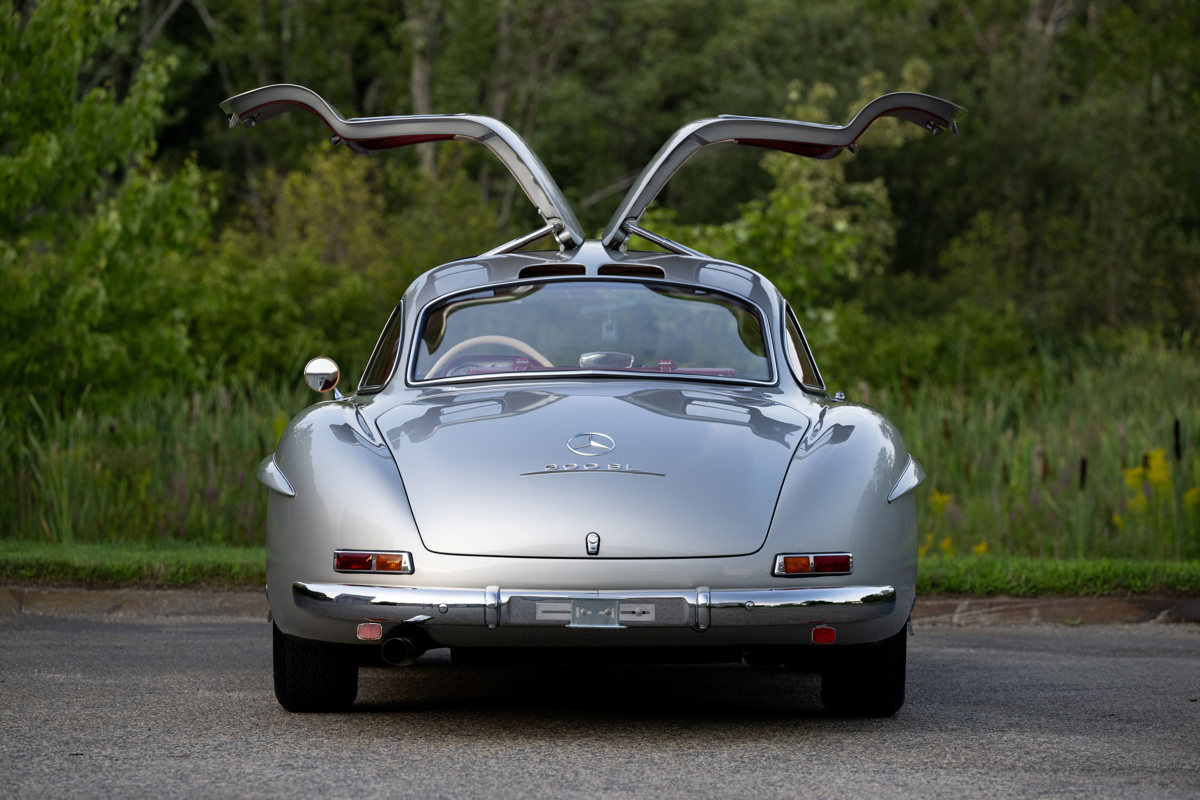 Open doors of 1955 Mercedes-Benz 300 SL Alloy Gullwing offered at RM Sotheby's Monterey live auction 2022
